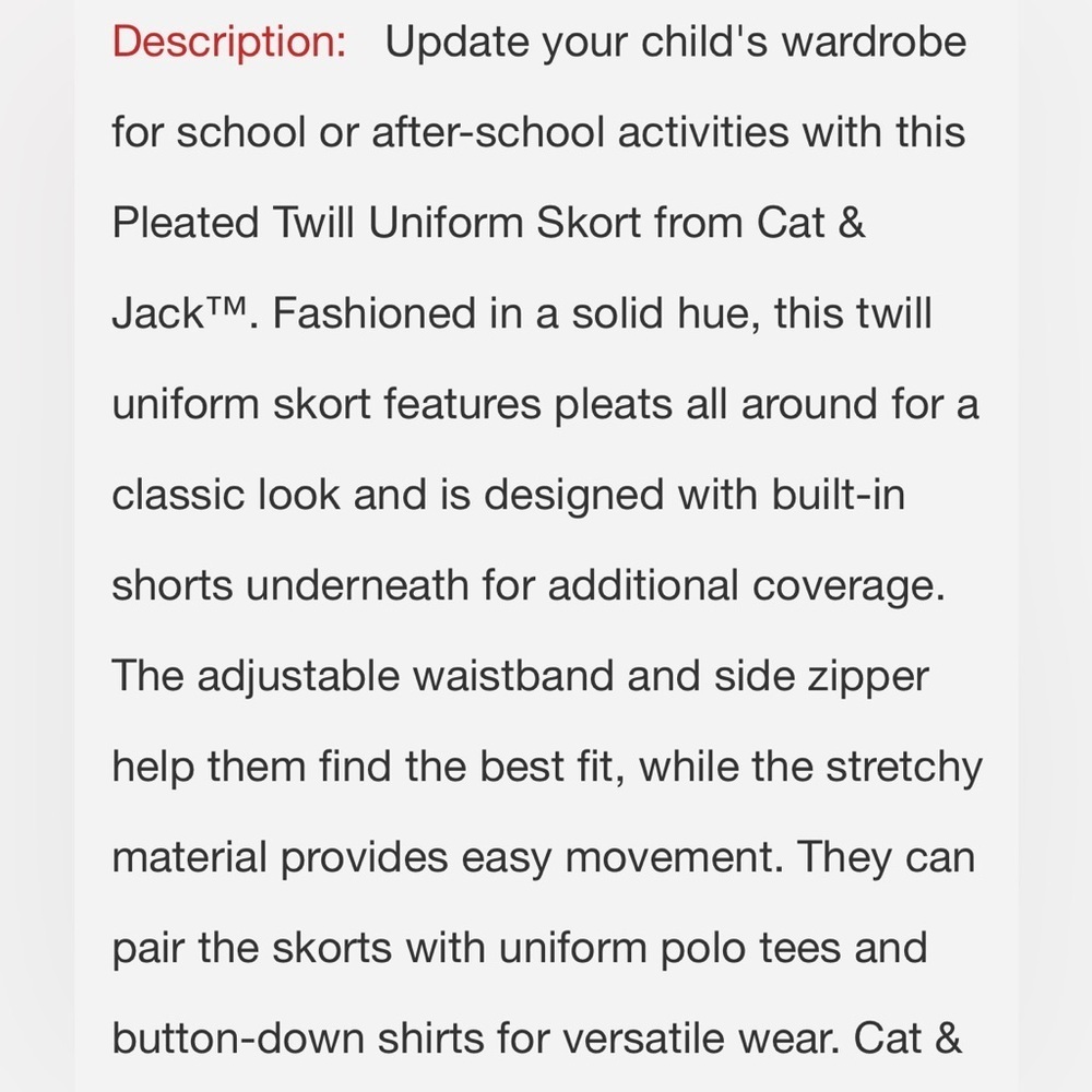 Cat & Jack Pleated Twill Uniform Skort Skirt Khaki Girl’s 16 Plus - Picture 9 of 9